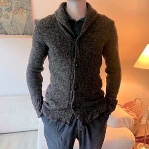 VINCE Cardigan Sweater Medium Brown Black Shawl Collar Wool YAK Men's